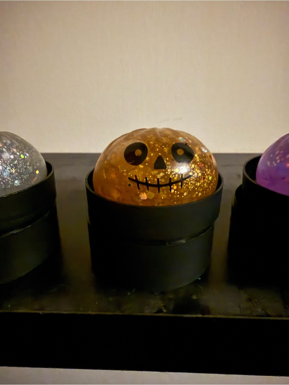 Halloween Glitter Skull Ornament - Orange